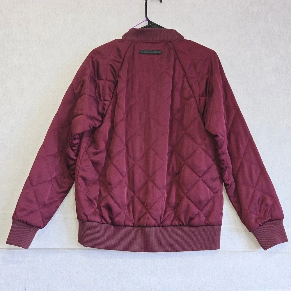 COACH New York Women Quilted Bomber Jacket Burgundy F86472 Size S Leather Trim